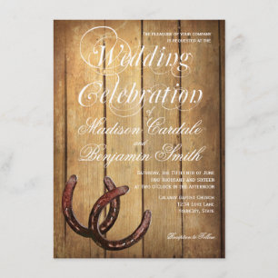 Rustic Country Horseshoes Wood Wedding Invitations