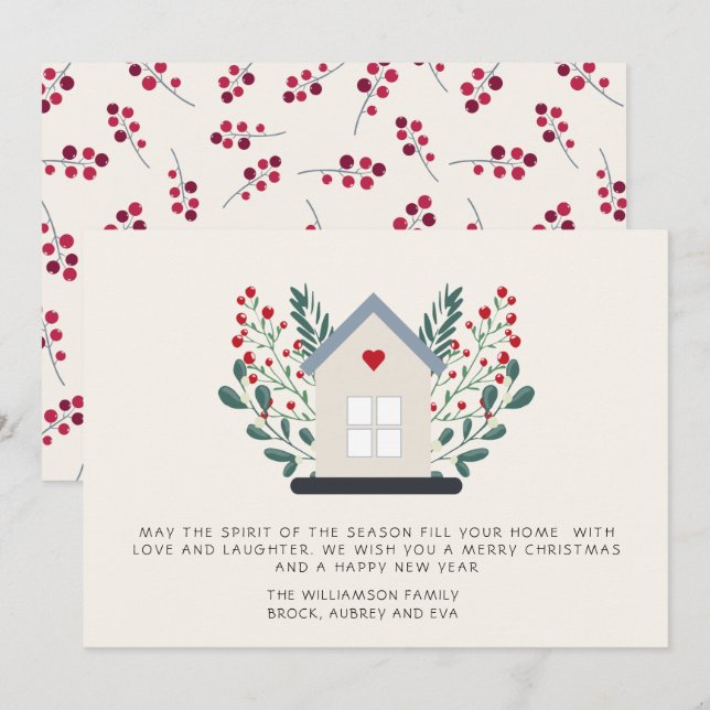 Rustic Country House and Berries Christmas Card  (Front/Back)