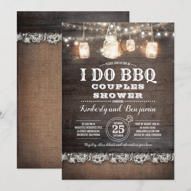 Rustic Country - I DO BBQ Couples Shower Invitation (Front/Back)