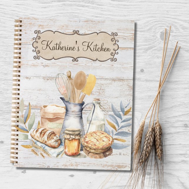 Rustic Country Kitchen Baking Utensils Recipe Book (In situ)