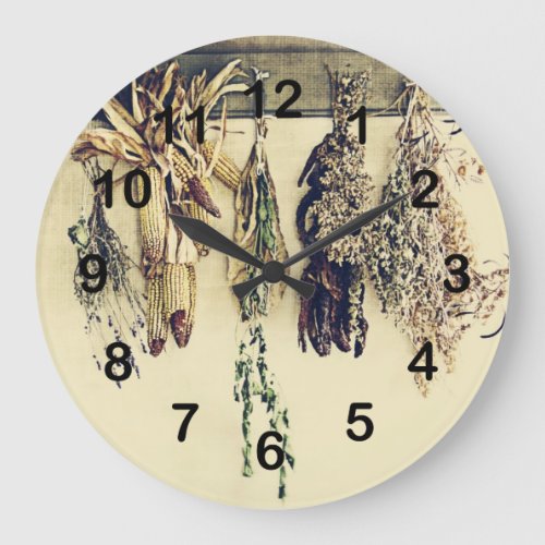 rustic country kitchen _ dried herbs large clock