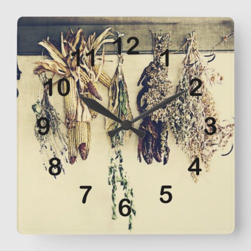 rustic country kitchen _ dried herbs square wall clock
