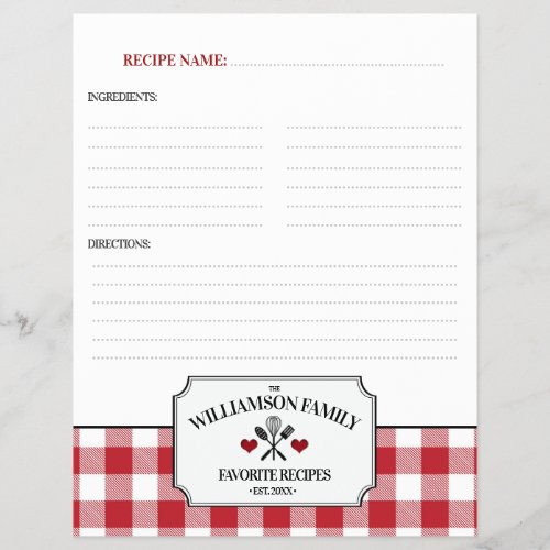 Rustic Country Kitchen Family Recipe Binder Insert