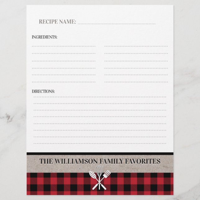 Rustic Country Kitchen Recipe Binder Insert (Front)