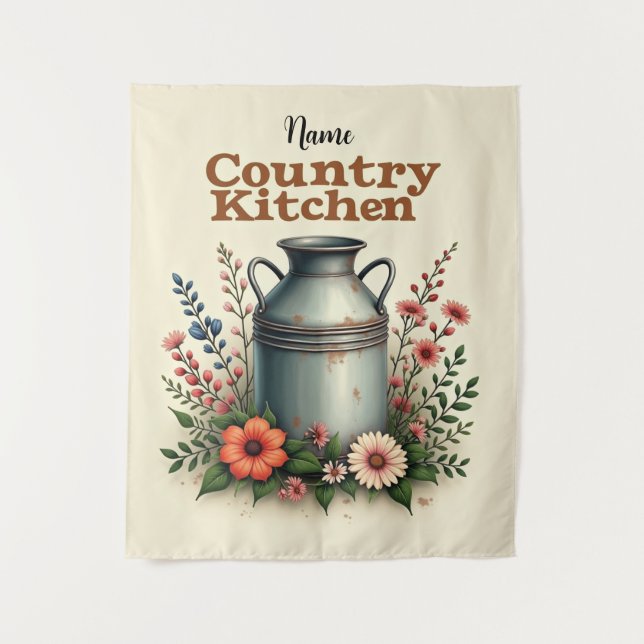 Rustic Country Kitchen Wall Art – [Name]’s Farmhou Tapestry (Front)