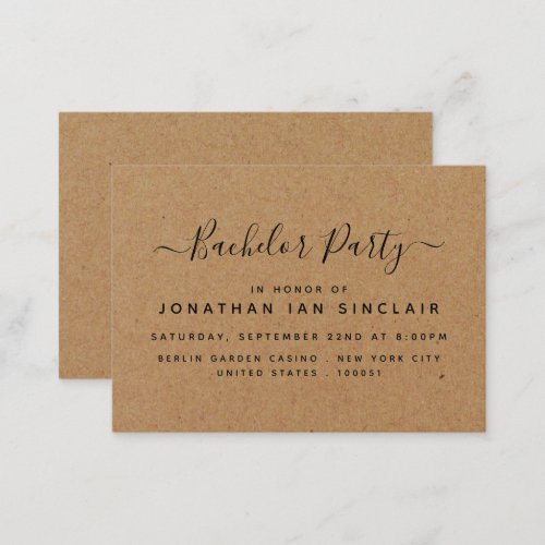 Rustic Country Kraft Bachelor Party Ticket Invite