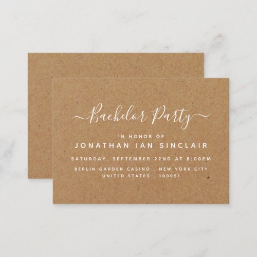 Rustic Country Kraft Bachelor Party Ticket Invite