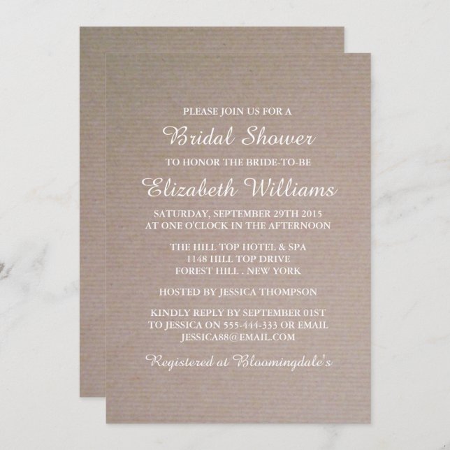 Rustic Country Kraft Bridal Shower Invitation (Front/Back)