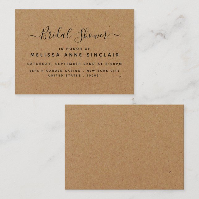 Rustic Country Kraft Bridal Shower Ticket Invite (Front/Back)