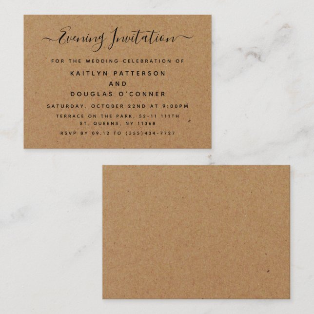 Rustic Country Kraft Evening Event Ticket Invite (Front/Back)
