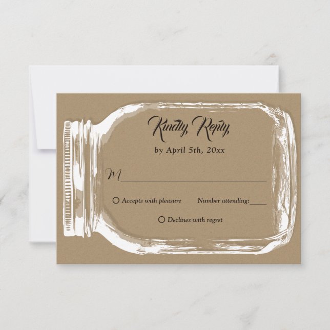 Rustic Country Kraft Paper Mason Jar Wedding RSVP (Front)