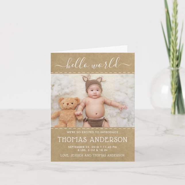 Rustic Country Kraft Photo Birth Announcement (Front)