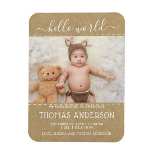 Rustic Country Kraft Photo Birth Announcement Magnet