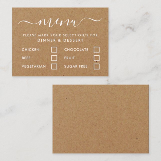 Rustic Country Kraft Simple Script Menu Selection (Front/Back)