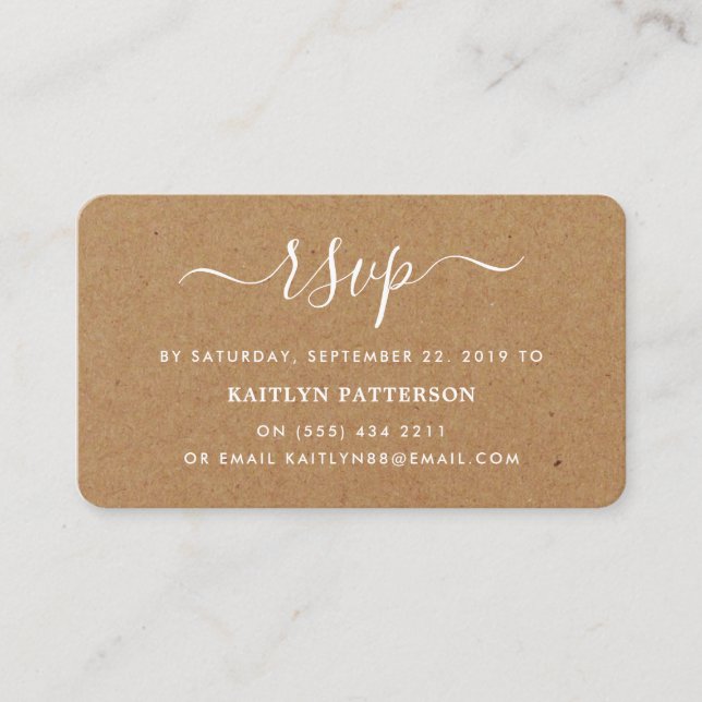 Rustic Country Kraft Simple Script RSVP Enclosure Card (Front)