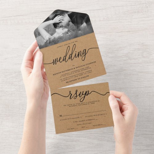 Rustic Country Kraft Simple Script Wedding All In One Invitation