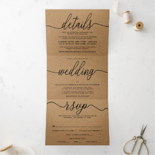 Rustic Country Kraft Simple Script Wedding Suite Tri-Fold Invitation