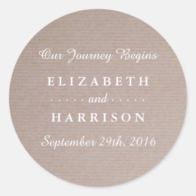 Rustic Country Kraft Wedding Favor Classic Round Sticker (Front)
