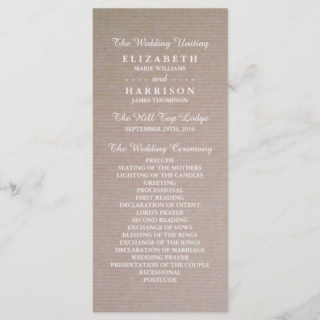 Rustic Country Kraft Wedding Program (Front)