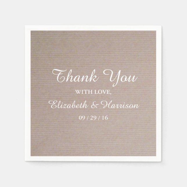 Rustic Country Kraft Wedding Reception Thank You Napkins (Front)