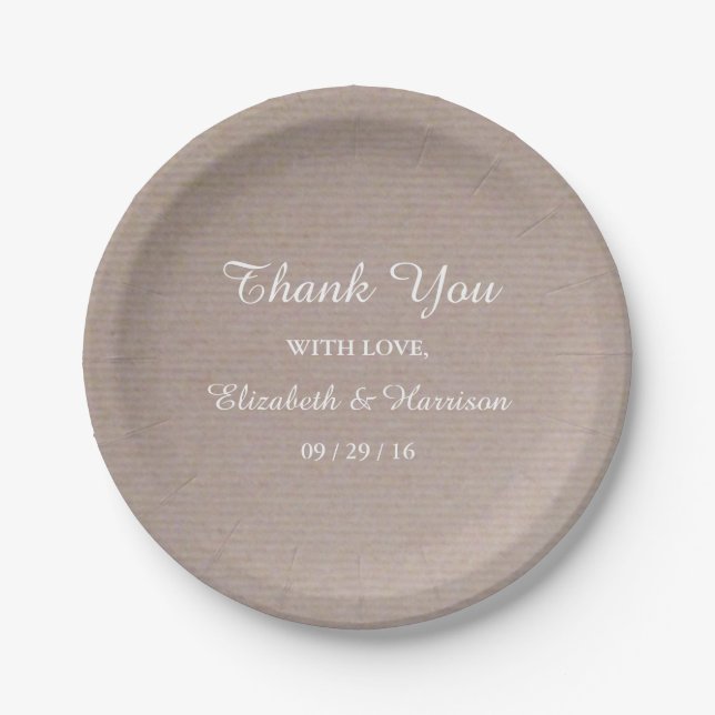 Rustic Country Kraft Wedding Reception Thank You Paper Plates (Front)