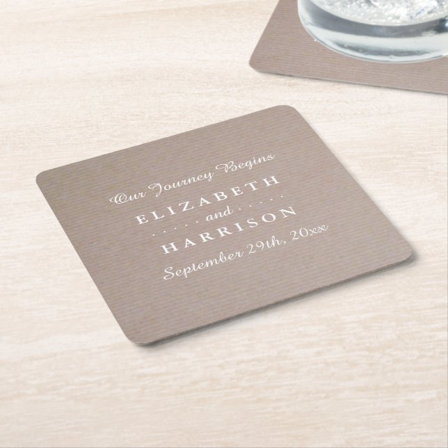 Rustic Country Kraft Wedding Square Paper Coaster (Angled)