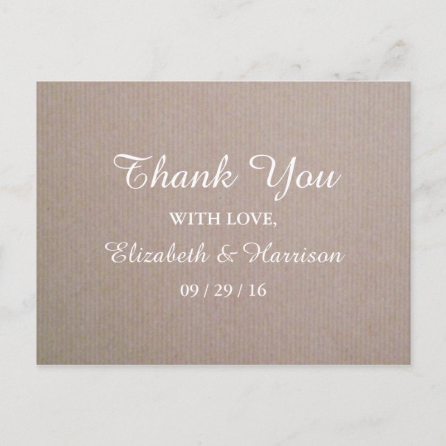 Rustic Country Kraft Wedding Thank You Postcard (Front)