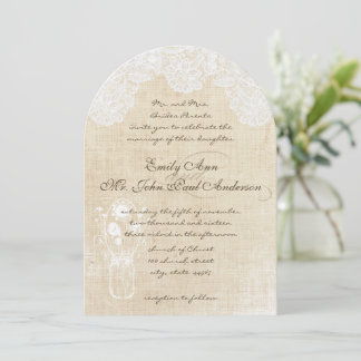 Rustic Country Lace and Burlap Wedding Invitations