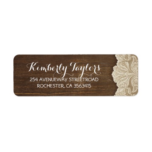 Rustic Country Lace and Wood Brown Wedding Label