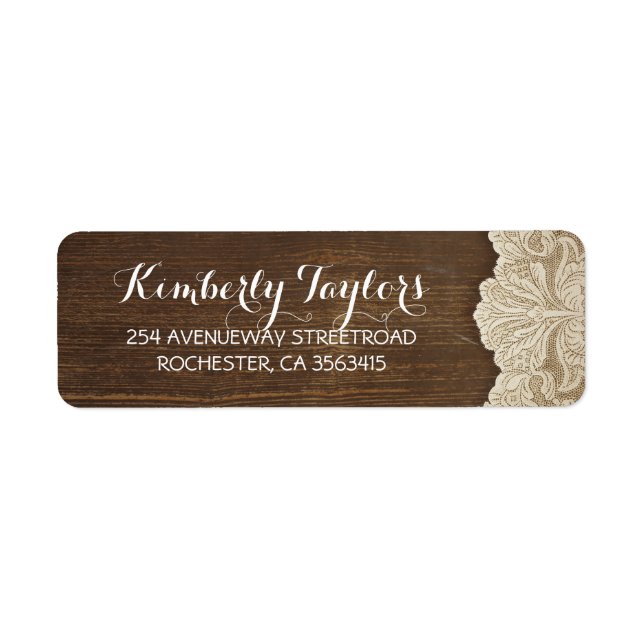 Rustic Country Lace and Wood Brown Wedding Label (Front)