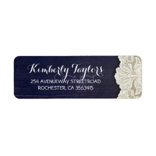 Rustic Country Lace and Wood Navy Wedding Label