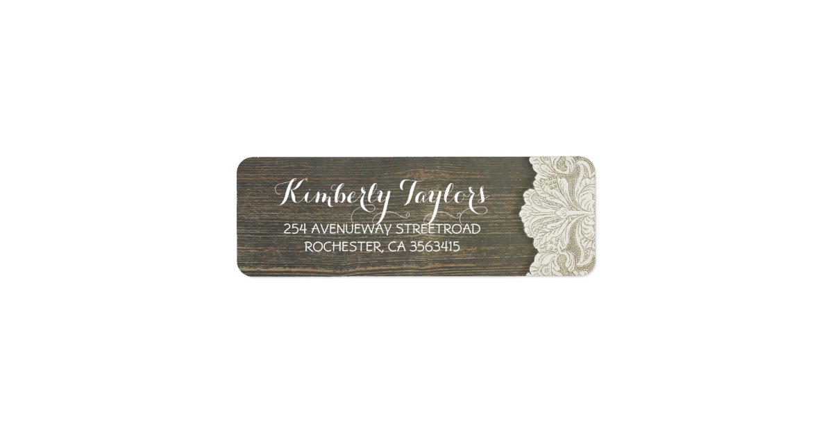 Rustic Country Lace and Wood Wedding Label | Zazzle