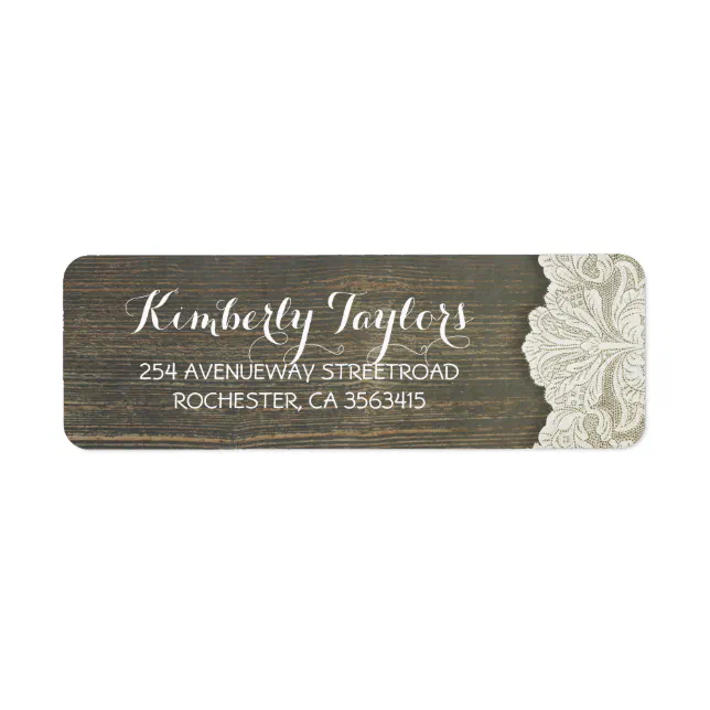 Rustic Country Lace and Wood Wedding Label | Zazzle