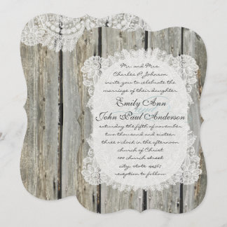 Rustic Country Lace Barn Wood Wedding Invitations