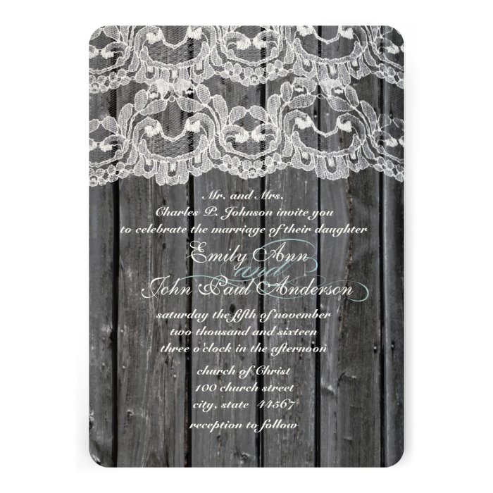 Rustic Country Lace Barn Wood Wedding Invitations