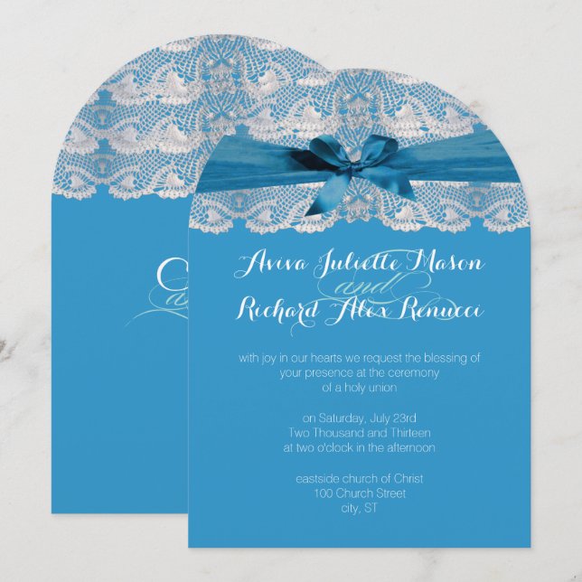 Rustic Country Lace Blue Wedding Invitations (Front/Back)