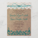 Rustic Country Lace Brown Teal Wedding Invitations