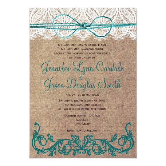 Rustic Country Lace Brown Teal Wedding Invitations Zazzle Rustic Country Lace Brown Teal Wedding Invitations