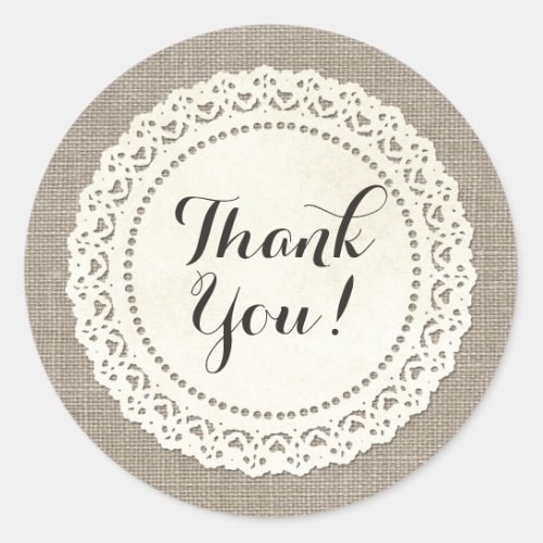 Rustic Country Lace Doily Natural Brown Thank You Classic Round Sticker