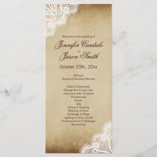 Rustic Country Lace Edge Vertical Wedding Programs Zazzle Com