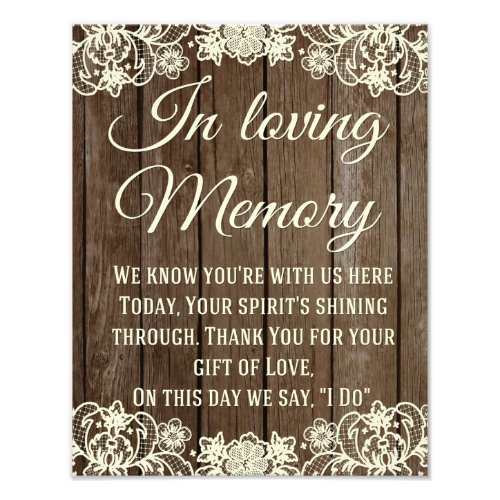 Rustic Country Lace In loving Memory Wedding Sign