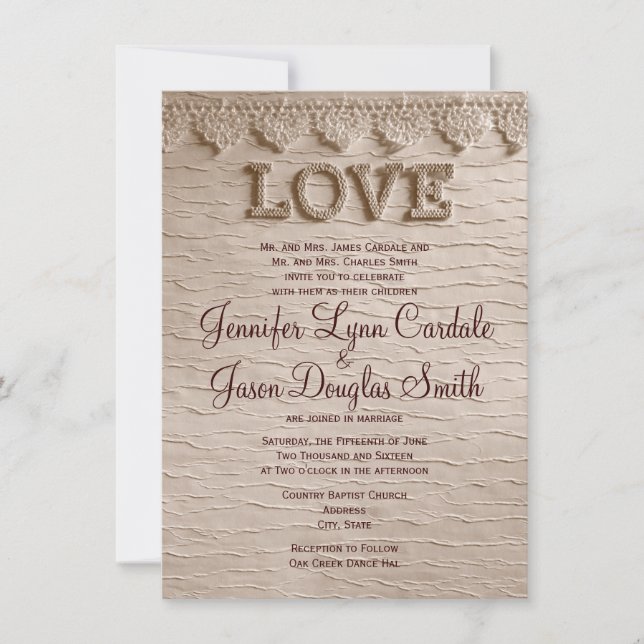 Rustic Country Lace LOVE Wedding Invitations (Front)