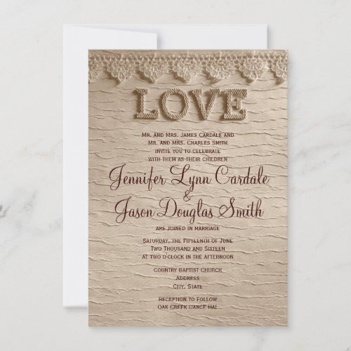 Rustic Country Lace LOVE Wedding Invitations