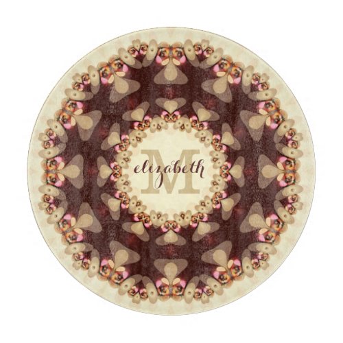 Rustic Country Lace Mandala Custom Name Round Cutting Board