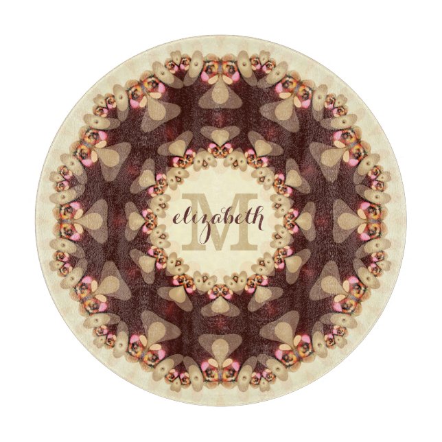 Rustic Country Lace Mandala Custom Name Round Cutting Board (Front)