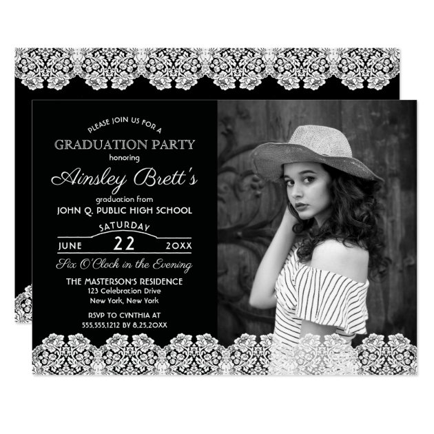 Rustic Country Lace | Photo Graduation Party Card