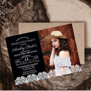Rustic Country Lace Photo Graduation Party Magnetic Invitation