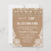 Rustic Country Lace String Lights I DO BBQ Invite (Front)
