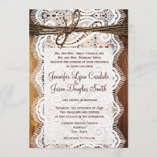 Rustic Country Lace Twine Wood Wedding Invites