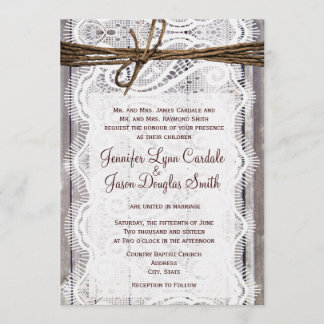Rustic Country Lace Twine Wood Wedding Invites